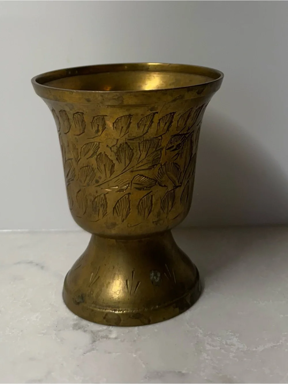 Vintage Brass Floral Etched Vase - Gold Decorative Accent